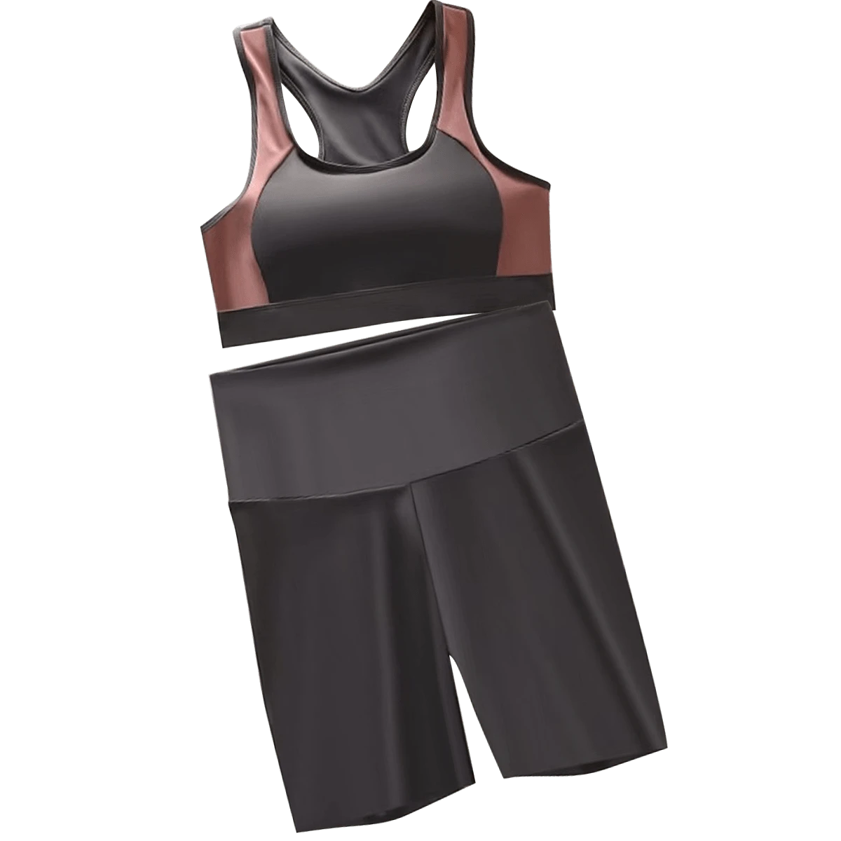 Conjunto de ropa deportiva para yoga de seda de hielo para damas: conjunto de dos piezas (sutién deportivo y pantalón corto en ángulo plano). Diseñado con materiales transpirables y cómodos, sin marcas visibles, con efecto de acercamiento y soporte superior. - Gris oscuro - Ver 1