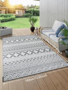 5x8 英尺户外地毯，防水塑料编织露台地毯，可翻转双面不褪色门廊垫，适用于露台阳台野餐，易于清洁，灰色和白色条纹户外房车露营垫