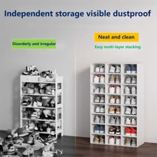 12pcs Thick Transparent Flip-Top Shoe Storage Boxes, Foldable Drawer-Style Plastic Shoe Organizers, Ideal For Summer Shoe Storage And Space Saving