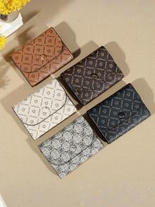 1PC Classic Heart Pattern Women's Short Clutch Wallet, Coin Purse, Zipper Pockets, Button Closure, PU Leather Retro Credit Card Case Bag For Daily Use, Travel, Women's Fashion Accessories