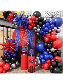 134PCS 5/10/18inch Black Red And Blue Sliver Balloons Arch Kit, Spider Men Theme Balloon Garland With Starburst Foil Balloons For BabyShower Happy Birthday Party Decorations - As the Picture Shows - View 2