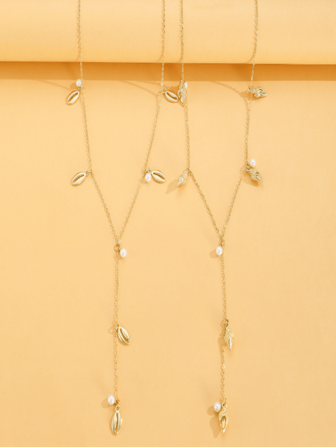 1pc Boho Vintage Metal Shell Pendant Y-Necklace, Stylish Beach Vacation Accessory