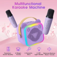 Reletech 粉色家用KTV音響套裝，16個驅動單體音訊，DSP晶片4種音效模式，漸層LED燈，一鍵人聲消除，雙麥克風，兼容WeSing，適合旅行與家庭派對 - 彩色 - 查看 4