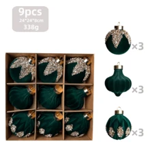 Christmas Ball Ornaments Set Of 9 Sequin Flocked Christmas Hanging Decorations For Christmas Tree Home Holiday - 綠色 - 查看 6