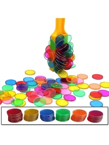 100 Stück farbige transparente Bingo-Chips und 2 Magnetstäbe, mit Farberkennungsfunktion, Lernspielzeug für das Bingo-Spiel, Farben können variieren (Orange, Gelb, Blau, Grün, Rot usw.), Bingo-Marker, Magnetspielzeug, Kinder-Bingo, Kinderteppich, oranger Teppich, Balancesteine
