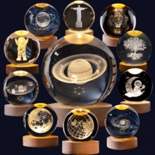 3D Crystal Ball LED Table Lamp Outer Space Decorative Lampshade Various Models Ornaments Moon Lion Astronaut Home Bedroom Decorations - Galaxy - View 1
