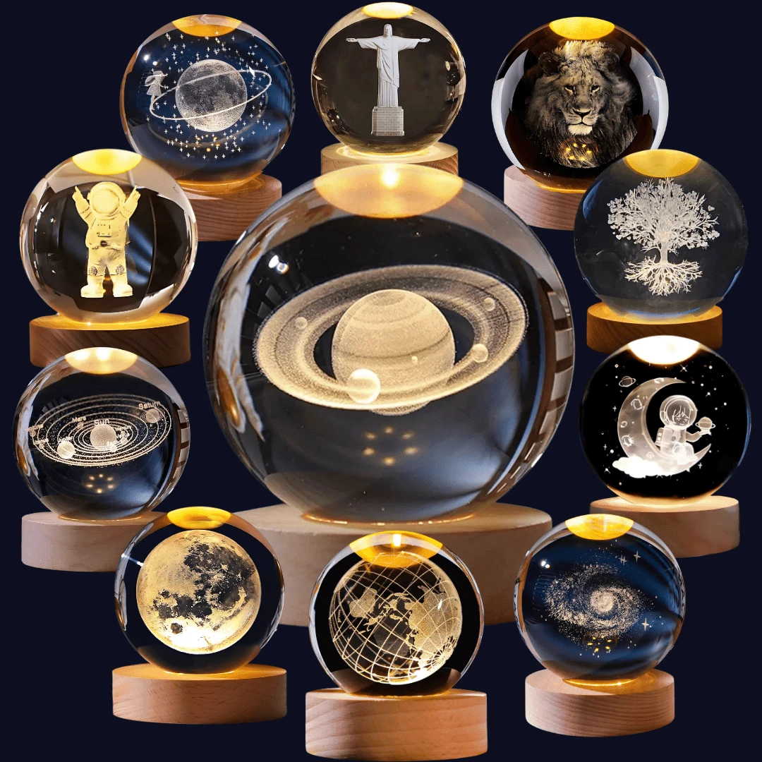3D Crystal Ball LED Table Lamp Outer Space Decorative Lampshade Various Models Ornaments Moon Lion Astronaut Home Bedroom Decorations - Galaxy - View 1