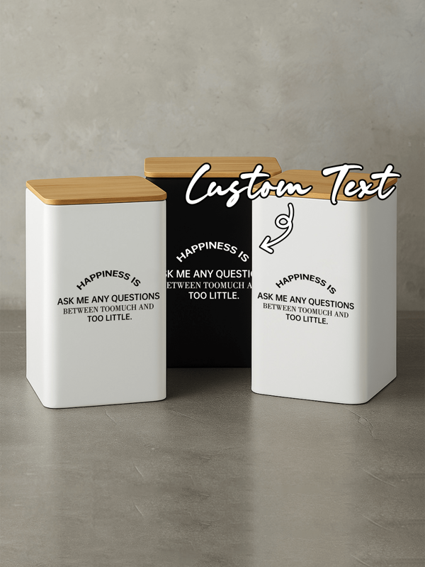 1pc Customizable Decorative Kitchen/Bathroom Storage Canister, Customizable Decorative Storage, Coffee Canister, Bamboo Lid Metal Box, Minimalist & Fashionable Home Decor, Ideal For Travel, Picnic, Camping, Kitchen, Christmas Party, Desktop Storage Box For Office/School/Home, Back To School Desktop Decor