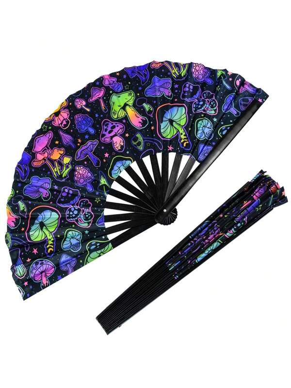1pc Y2K Folding Fan, Glow Rave Fan Festival Handheld Fan Silk Folding Fan, Chinese/Japanese Style Fan For Music Party, Dance Performance, Decorative Gift