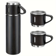 SOKANY 1 Set - Main Cup 500ml With 2 Matching Small Cups, Stainless Steel Insulated Cup Set - Heat Insulated & Leak-Proof, Ideal For Carrying Cold/Hot Drinks - Perfect For Travel, Business & School - Water Bottle, Outdoor Gear, Sports Bottle, School Supplies - Suitable For Fitness, Sports & Outdoor Activities - High-End Portable Mug - Suitable For Milk, Coffee, Tea, Juice Etc. - Can Be Used As Christmas, New Year, Valentine's Day, Birthday, Graduation Gift