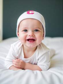 1PC Baby A-Z Letter Hospital Caps Baby Hats Newborn White Beanie Hat Soft Elastic Baby Cap For Girls Boys Infant Bonnet Accessories 0-3Y