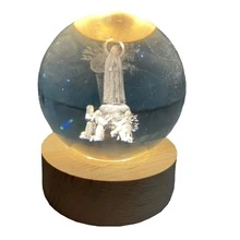 Our Lady Of Fatima 3D Crystal Ball Table Lamp With Wooden Base And USB LED Light - 米色 - 查看 3