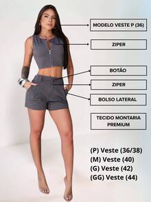 Blog Stores Women's Cropped Set With Zipper And Shorts 9772 - Xám - Xem 6