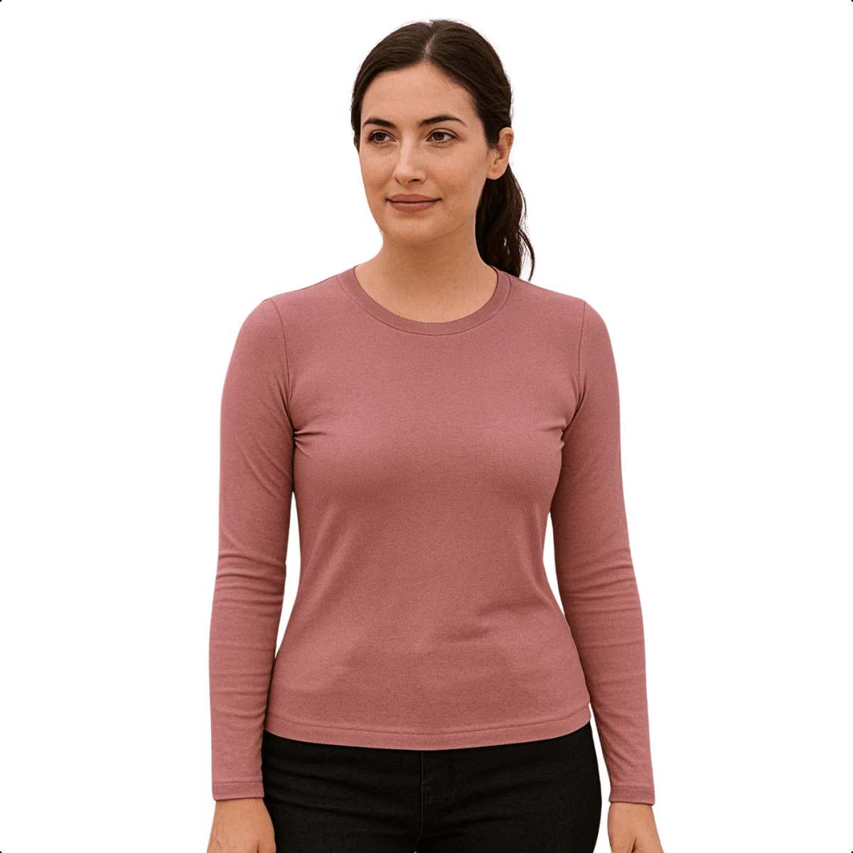 Women's Long Sleeve T-Shirt With Crew Neck In Suplex Fabric | 16 Color Variations Sizes P To Plus Size G2 Basic Plain - Rosa Oxidada - Ver 1