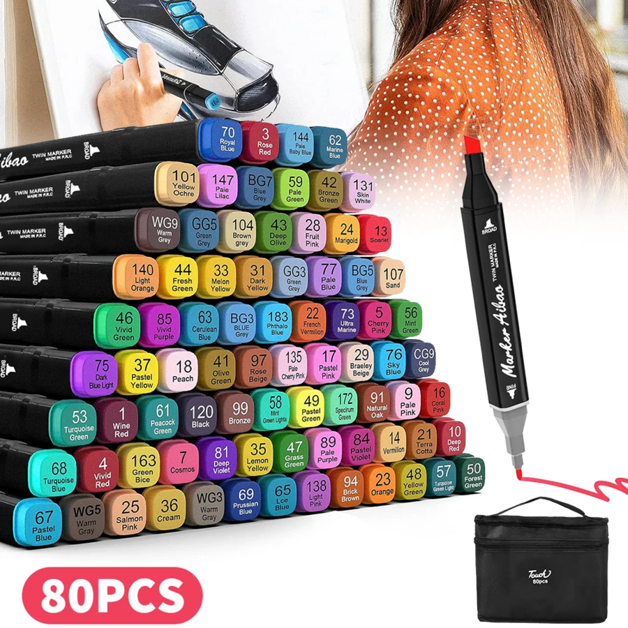 Lislark 80 Colored Marker Set, Colouring Pens, Marker Set For Adults Artists, Double Tip Art Pens For Drawing, Sketching, Anime And Manga With Carrying Case - Multicolor - View 1