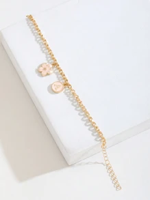 1pc Flower & Initial Letter Pink Charm Bracelet Suitable For Women Sweet Stylish Summer Jewelry For Ms. Birthday Gift