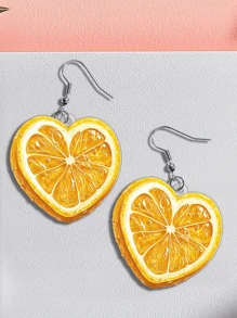 1 par de pendientes en forma de corazón con rebanadas de naranja de acrílico - Ligeros, joyería para fiestas de playa de verano, lindos pendientes con encantos para niñas, accesorio de vestimenta casual y idea de regalo, diseño encantador, artículo de moda, superficie suave, accesorio de moda