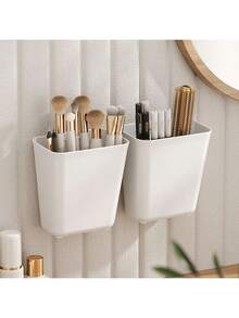 2/1 szt. Proste białe pudełko do przechowywania montowane na ścianie, zorganizowane przechowywanie pędzli do makijażu i produktów kosmetycznych
