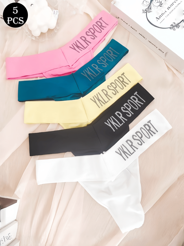 5pcs/Set Seamless Women Panties, Non-Rolling Edge Shorts, Safety Pants, Stretchy Invisible Low Waist T-Pants, Sexy Thongs