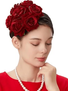 1 buc pălării Fascinator pentru femei pălării de petrecere de ceai Kentucky Rose flori Fascinators Derby pălărie nuntă cocktail flori pene agrafe de păr
