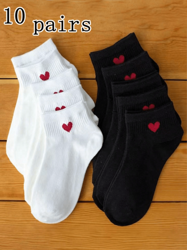 1 Par/5 Pares/10 Pares/20 Pares Meias Invisíveis Versáteis com Estampa de Coração Fofa, Adequadas para Uso Diário, Férias, Exterior - para Senhoras/Casais