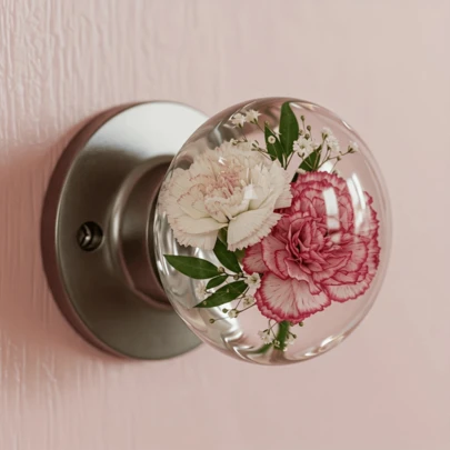 1pc Vintage Style Decorative Door Knob - Round Resin Floral & Animal Crystal Knob, Polished Metal Base, Artistic Natural Theme Design, Fit For Closet, Bedroom, Cabinet Hardware, Earth Tone Bedroom Decor