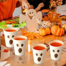 50/20 包万圣节一次性杯子 9 盎司鬼纸杯万圣节杯子鬼纸热杯派对杯适用于咖啡果汁热冷饮男孩女孩派对用品 - 彩色 - 查看 4