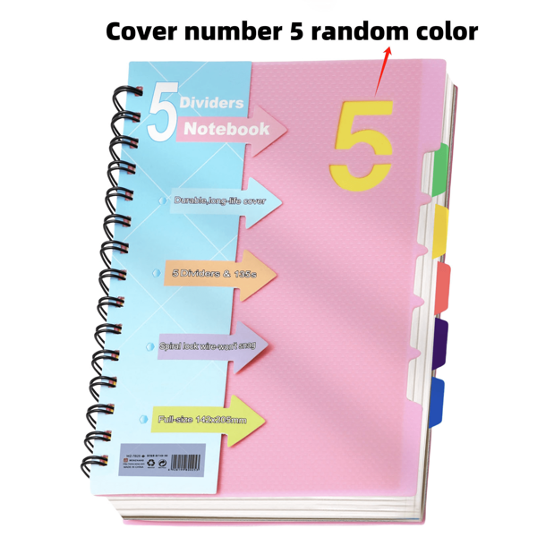 5 Subject Notebook College Ruled Spiral Notebook 5x7 With Divider Tabs, 220 Pages Lined Spiral Notebook For Women, Small Notebook For Work, A5 Spiral Notebook For Note Taking, School,Cover Number 5 Random Color,For School Supplies,Back To School