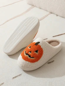 Winter New Women's House Slippers, Cute Cartoon Halloween Ghost & Pumpkin Print Slippers, Unisex Bedroom/Kitchen/Bathroom Comfortable Thick Sole Non-Slip Warm Indoor Slippers