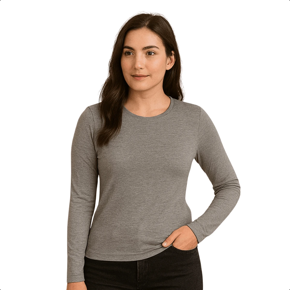 Camiseta Manga Longa Feminina Decote Gola Careca em Tecido Suplex | 16 Variações de Cores Tamanhos P ao Plus Size G2 Básica Lisa