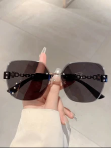 1 件女士时尚超大方形无框时尚眼镜，带链式镜腿，适合日常、旅行和四季佩戴 - 彩色 - 查看 13