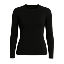Women's Long Sleeve T-Shirt With Crew Neck In Suplex Fabric | 16 Color Variations Sizes P To Plus Size G2 Basic Plain - Black - View 3