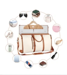 Bolsa de viaje unisex, maleta colgante dos en uno, bolsa de ropa de mano plegable convertible, bolsa de equipaje de gran capacidad, adecuada para salidas de negocios y viajes cortos. - Beis - Ver 4