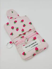 可爱迷你花卉图案帆布卡包多层零钱包耳机/口红收纳袋女士钱包迷你钱包钱包零钱包钱包腕包钱包