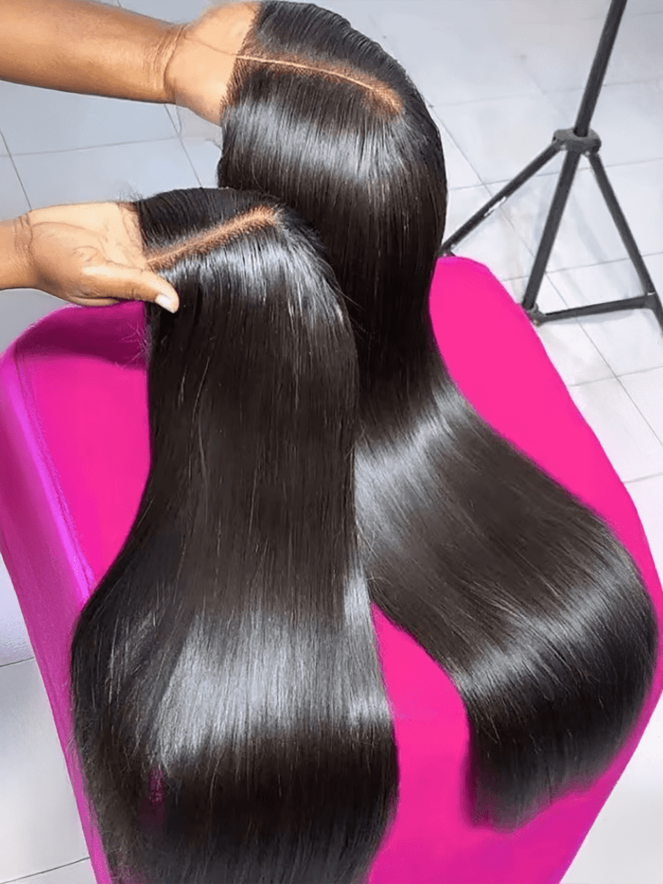 CEXXY Pelucas vietnamitas de cabello humano liso, 360°, 13x6, transparente, con encaje frontal para mujer, prearrancada, cierre de 7x5, sin pegamento.