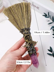 水晶巫术扫帚 - 手工制作的巫师祭坛工具，迷你魔法扫帚，用于精神修炼，万圣节服装，有趣的小礼物，万圣节派对礼物 - 彩色 - 查看 7