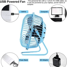 SUANGLNG Ventilador USB mini de 4 pulgadas, ventiladores portátiles de metal con 4 aspas, ventiladores de escritorio silenciosos y universales para coche, computadora portátil y escritorio