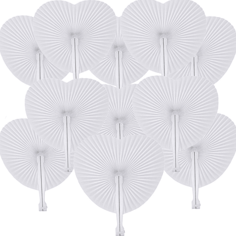 White Heart Shaped Foldable Paper Hand Fan, DIY Wedding, Birthday Party, Advertising, Graffiti, Beach Resort, Ideal For Daily Life, Work And Commuting. Perfect Gift For Family, Friends, Casual Halloween, Christmas Party