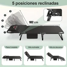 Cama plegable portátil para acampar(182 x 62 cm): catre ajustable multifuncional, apto para acampadas al aire libre y uso en interiores. Incluye antifaz y tapones para los oídos. - Negro - Ver 5