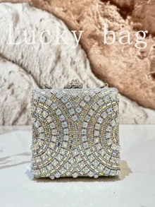 1 geantă de mână de lux cu strasuri strălucitoare pentru femei, geantă mini cu cristale pentru femei, geantă crossbody elegantă pentru petrecere cu lanț cu strasuri, geantă de petrecere cu model imprimat, perfectă pentru petrecere, nuntă, bal, eveniment formal, poșetă elegantă pentru femei