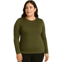 Women's Long Sleeve T-Shirt With Crew Neck In Suplex Fabric | 16 Color Variations Sizes P To Plus Size G2 Basic Plain - Army Green - View 3