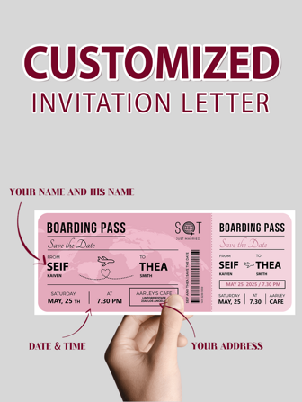 [Romantic Flight Memory] Customized Airline Boarding Pass Travel Gift | Engraved With Personalized Name + Date + Destination, Realistic Boarding Pass Design, Romantic Anniversary Surprise For Spouse, Travel Accessory For Birthday, Instant Fashion Photo Prop