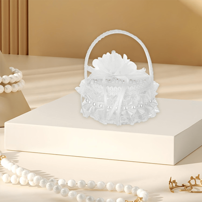 Flower Girl Baskets Lace Trim Wedding Ring Box With 3D Flowers  Handle For Party Prom Celebration