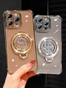 Luxury Electroplated Transparent Gold Phone Case, Creative Dollar Sign Holder, Rhinestone Shiny Y2K Style, Shockproof, New Summer Fashion Silicone Soft Protective Case Compatible With Iphone 16/16E/15/14/13/12/11/X/XS/XR/8/7 Plus/Pro/Max/Mini, Galaxy S24/S25 Ultra, Compatible With Xiaomi Redmi, Honor, OPPO Reno, MOTO Infinix Women 2025 - Gold - View 5