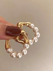 1 Pair Of Copper High Gloss Pearl Earrings, Worn Front And Back, Vintage French Pearl Earrings, Suitable For Women To Wear