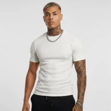 Men's American Style Ribbed T-Shirt Fitted Summer Spring/Autumn Fall/Winter Slim Fit - Black - View 10