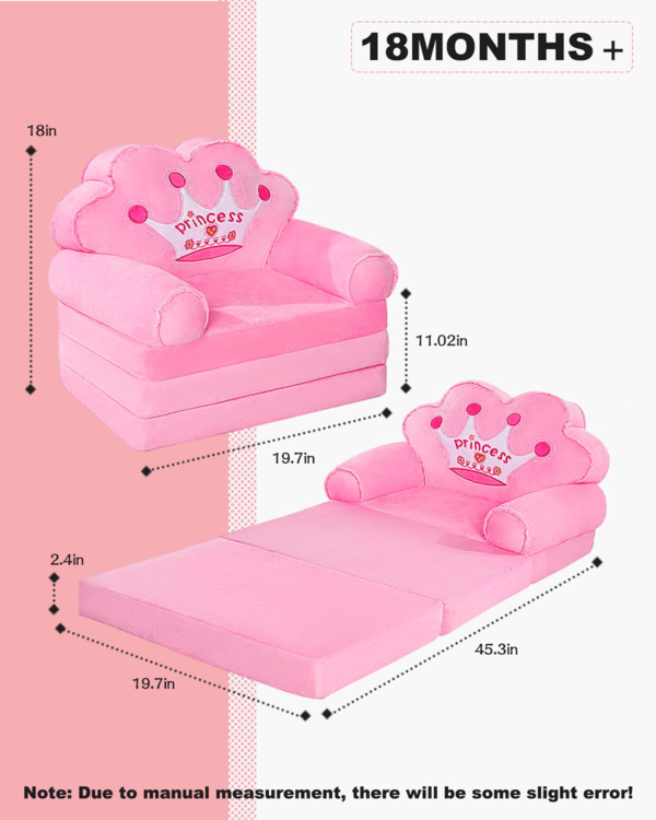 Foldable Children's Sofa Bed,Cartoon Shape,Foldable Soft Breathable Baby Chair,Three Layer Design,Foldable Kid Sofa,Suitable For Reading, Relaxing, Sleeping (Pink Crown)