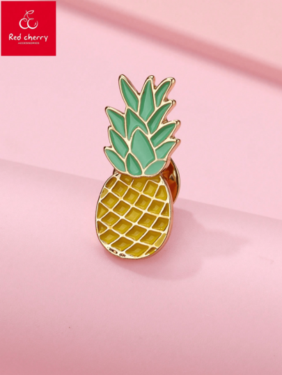 1pc Zinc Alloy Pineapple Shaped Brooch, Vivid Pineapple Design With Golden Edge Decor, Lively & Cute, Suitable For Children's Daily Decoration And Wearing