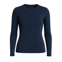 Women's Long Sleeve T-Shirt With Crew Neck In Suplex Fabric | 16 Color Variations Sizes P To Plus Size G2 Basic Plain - Navy Blue - View 4