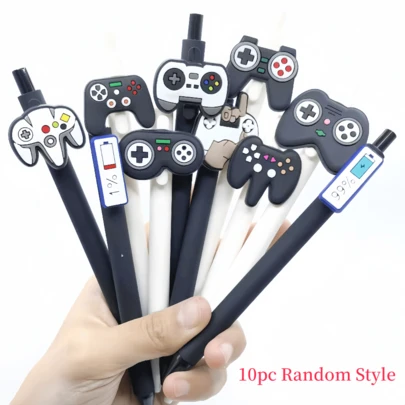 3 件/5 件/10 件可爱有趣的黑白游戏控制器/小猫形状装饰笔、圆珠笔、凝胶笔、滚珠笔、可爱蔬菜和花卉按压笔，适合学生和女孩，返校礼物填充物